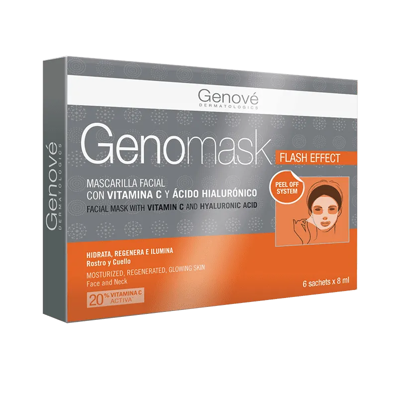 DermaBella presenta Genomask Mascarilla Facial, ahora disponible en un práctico paquete de 6 sobres individuales. Esta mascarilla facial, esencial para el cuidado de la piel, está diseñada para revitalizar y nutrir tu piel.