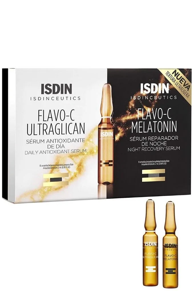Descubre la revolución en cuidado nocturno con el set de 10 ampollas de Flavo-C Melatonin y 10 ampollas de Ultraglican, disponible exclusivamente en DermaBella. Este potente dúo combina las propiedades antioxidantes y revitalizantes de la vitamina C y la melatonina con el poder hidratante del Ultraglicano.