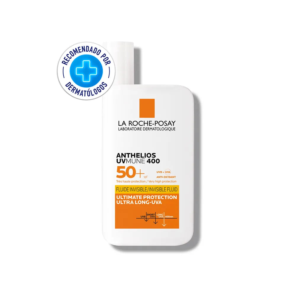 En DermaBella, puedes encontrar Anthelios UVMune Fluido Invisible sin Color SPF 50+. Este producto ofrece una alta protección solar con un factor de protección solar (FPS) de 50+. Su fórmula fluida se absorbe rápidamente en la piel sin dejar residuos visibles.