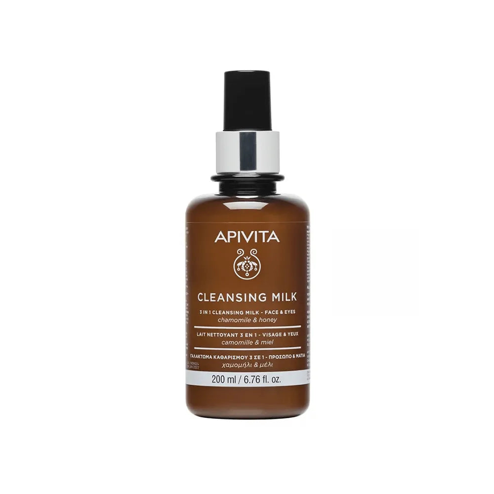 El Apivita Cleansing Milk 3 en 1 Face y Eyes de 200 ml es un producto de alta calidad disponible en nuestra tienda, DermaBella. Este limpiador facial y para ojos ofrece una solución completa para tu rutina de limpieza diaria.