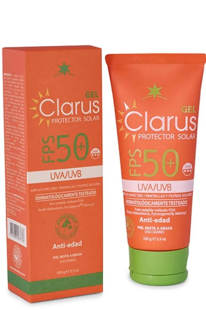 ¡Bienvenido a DermaBella con el fantástico Clarus Gel SPF50+ x 100gr! Este protector solar ha sido cuidadosamente formulado para brindar una protección efectiva contra los daños causados por los rayos solares, ofreciendo un cuidado confiable y duradero.