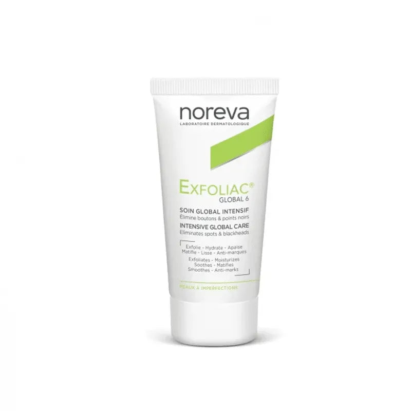 Revitaliza tu piel con Noreva Exfoliac Global 6 Intensive Global Care, ahora disponible en Dermabella. Esta solución de cuidado intensivo ha sido formulada para abordar las necesidades específicas de la piel propensa al acné, brindando un cuidado integral para una tez más clara.